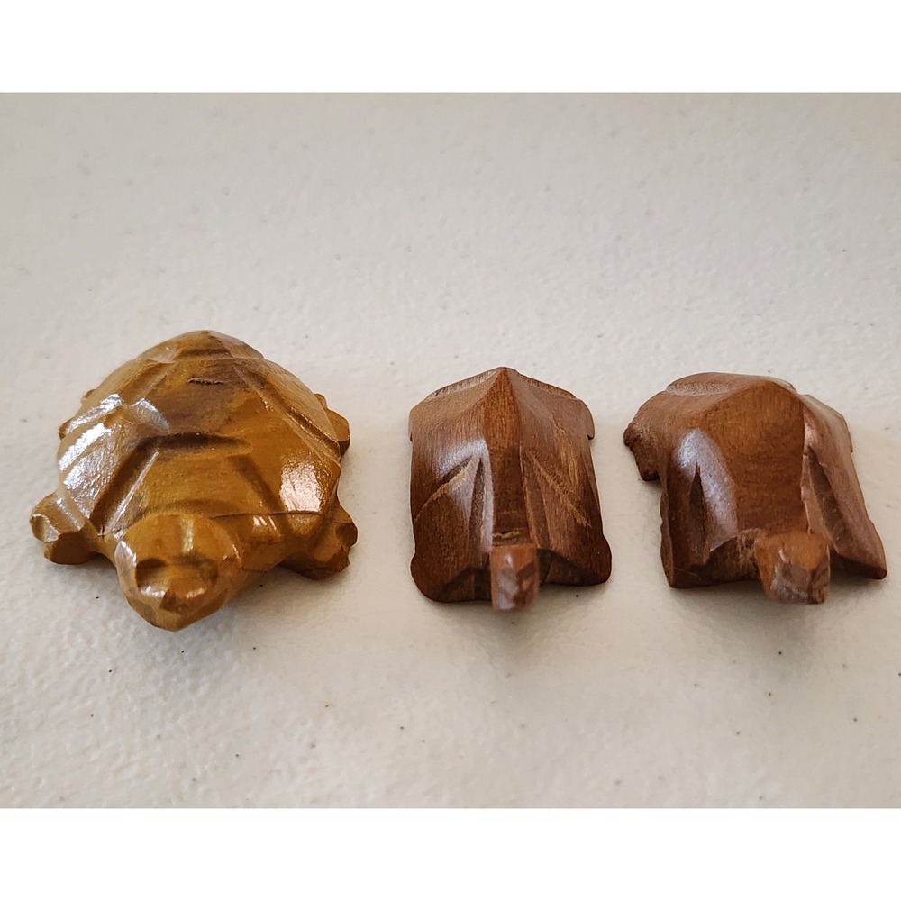 Hand Carved Turtle Figurines Wood‎ & Stone Set Boho Beach Home Decor